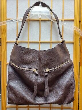 👜 Tote Le Monde Chocolate Brown Pebble Leather Geneva Shoulder Purse NWOT